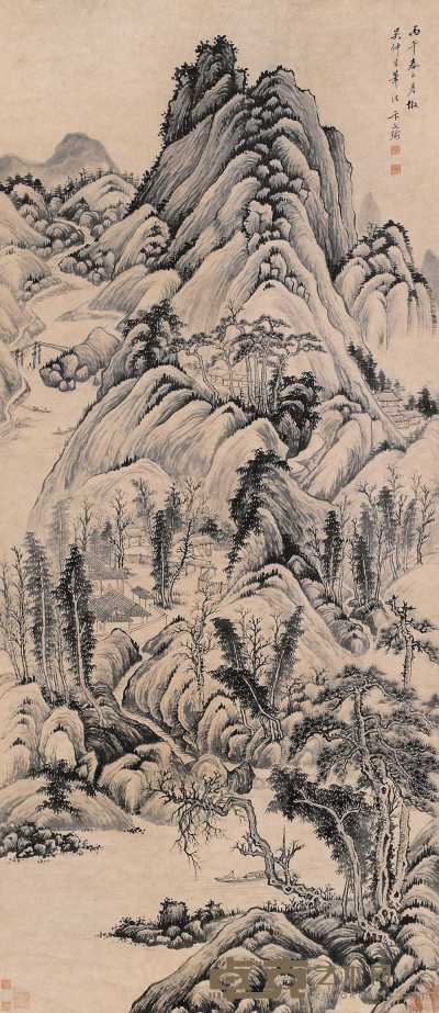 卞文瑜 1666年作 山水 立轴 178.5×77cm